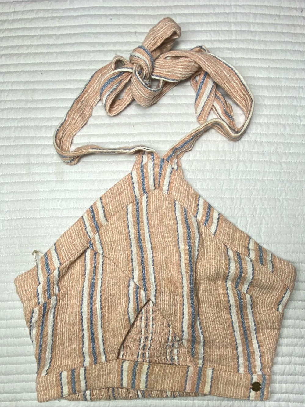 Roxy Peach and Light Blue Striped Halter Top